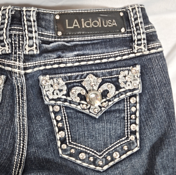 L a idol rhinestone studded bling capri jeans size 3 - Picture 10 of 15